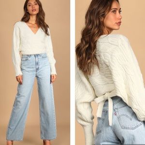 NWT Change of the Leaves Ivory Chunky Cable Knit Wrap Sweater